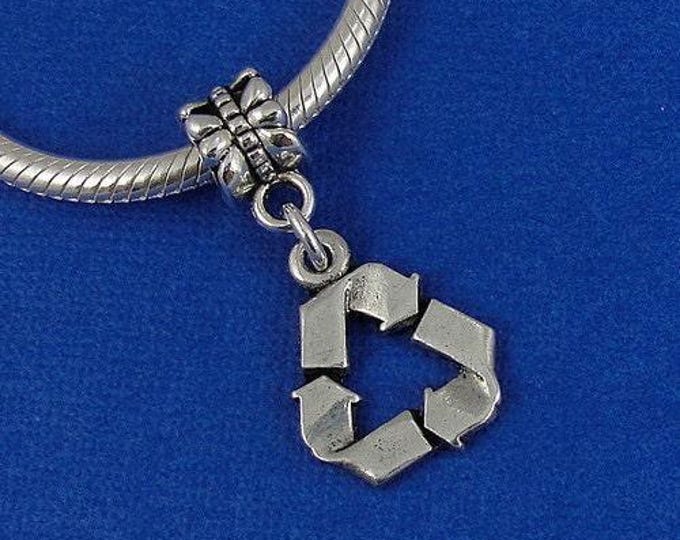 Recycle Symbol European Dangle Bead Charm - Silver Recycle Symbol Charm for European Bracelet
