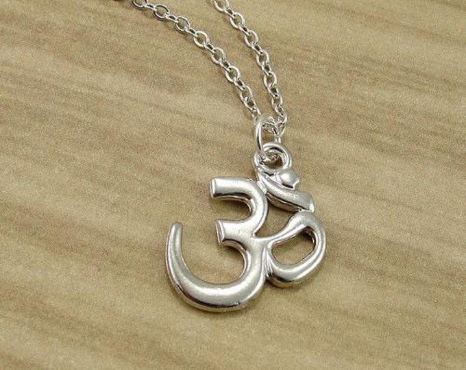 CLOSEOUT - Aum Om Symbol Necklace, Silver Aum Ohm Charm on a Silver Cable Chain