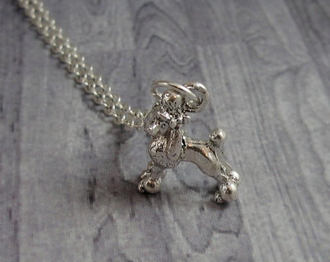 French Poodle Necklace, Silver Plated Poodle Charm on a Silver Cable Chain