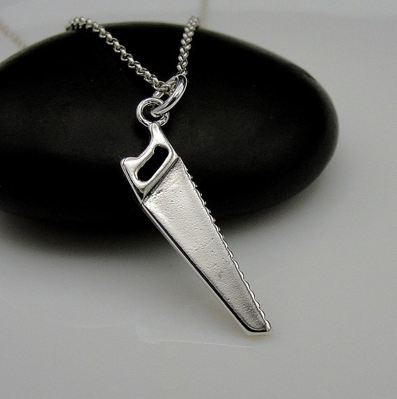 Carpenters Tool Hand Saw Charm Charm Sterling Silver Double-Sided Design Carpenters Tool Hand Saw Charm Charm Sterling Silver Double-Sided Design