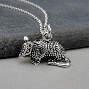 Armadillo Necklace, 925 Sterling Silver Armadillo Charm on a Silver Cable Chain, 3D Armadillo Pendnat, Texas Necklace, Armadillo Gift