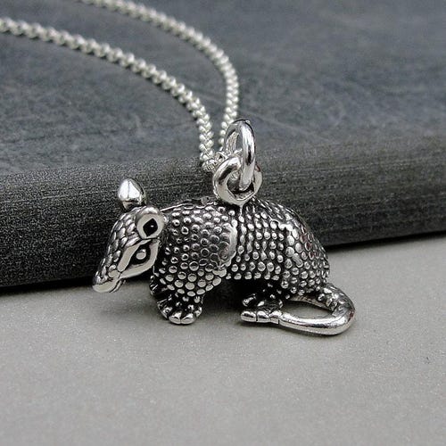 Armadillo Necklace, 925 Sterling Silver Armadillo Charm on a Silver Cable Chain, 3D Armadillo Pendnat, Texas Necklace, Armadillo Gift