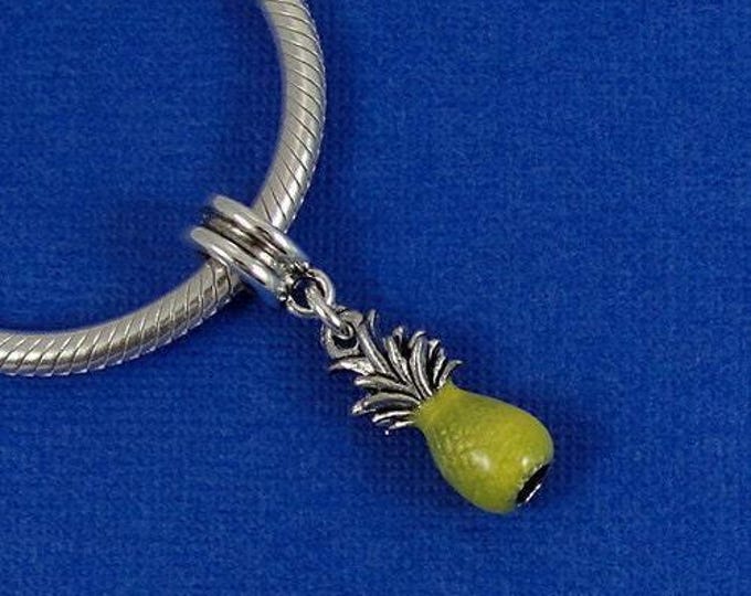 Yellow Pineapple European Dangle Bead Charm - Silver and Golden Pineapple Charm for European Bracelet