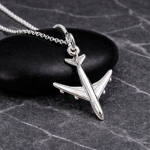 Airplane Necklace, 925 Sterling Silver 3D Airplane Charm Necklace