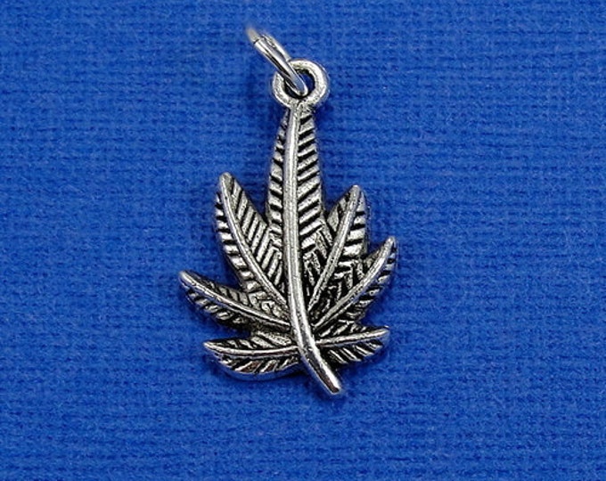 Marijuana Leaf Charm - Silver Plated Marijuana Pot Leaf Charm for Necklace or Bracelet