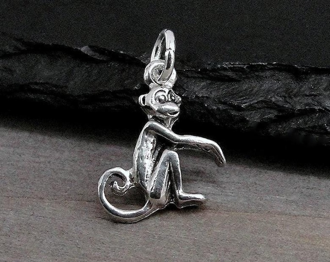 Tiny Monkey Charm, Silver Spider Monkey Charm, Primate Charm, Zoo Animal Charm, Jungle Charm, Cute Monkey Charm, Monkey Gift Jewelry