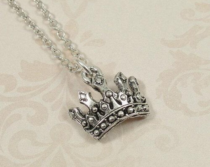 Royal Crown Necklace, Silver Royal Crown Charm on a Silver Cable Chain
