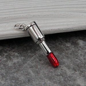 Red Lipstick Charm, Sterling Silver 3D Lipstick Charm for Necklace or Bracelet, Fashion Charm, Beauty Charm, Lipstick Pendant Jewelry