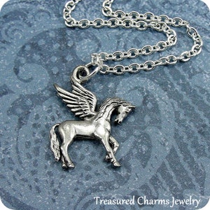 Pegasus Necklace, Silver Plated Pegasus Charm on a Silver Cable Chain