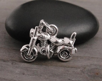 Motorcycle Charm, Silver Motorcycle Charm for Necklace or Bracelet, 3D Motorcycle Pendant, Biker Charm, Biker Gift