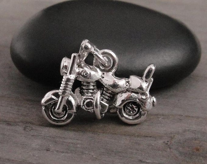 Motorcycle Charm, Silver Motorcycle Charm for Necklace or Bracelet, 3D Motorcycle Pendant, Biker Charm, Biker Gift