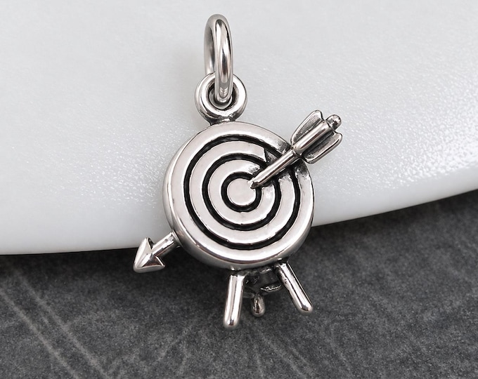 Archery Target Charm, 925 Sterling Silver 3D Bullseye Target Necklace Charm, Bullseye Charm, Dart Throwing Charm, Game of Darts Charm