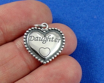 Daughter Heart Charm - Sterling Silver Daughter Heart Charm for Necklace or Bracelet