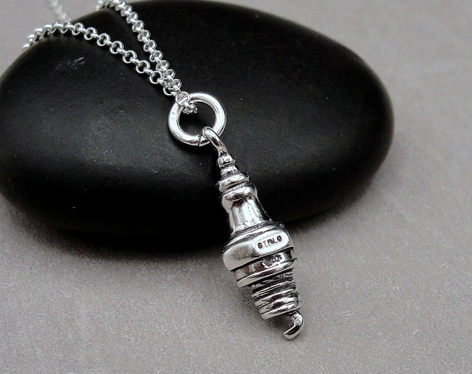 925 Sterling Silver Spark Plug Necklace, 3D Spark Plug Charm Necklace, Car Mechanic Charm Necklace, Car Parts Charm, Mechanic Gift Necklace