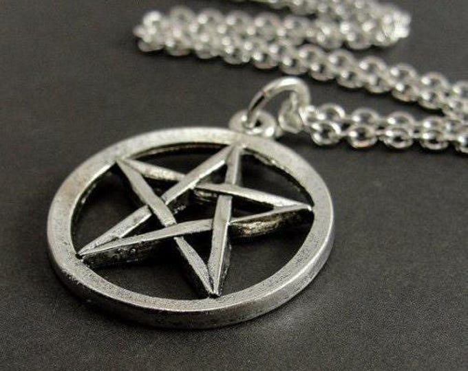Pentagram Necklace, Silver Pentagram Pentacle Charm on a Silver Cable Chain