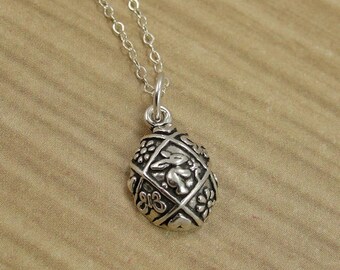Easter Egg Necklace, Sterling Silver Easter Egg Charm on a Silver Cable Chain