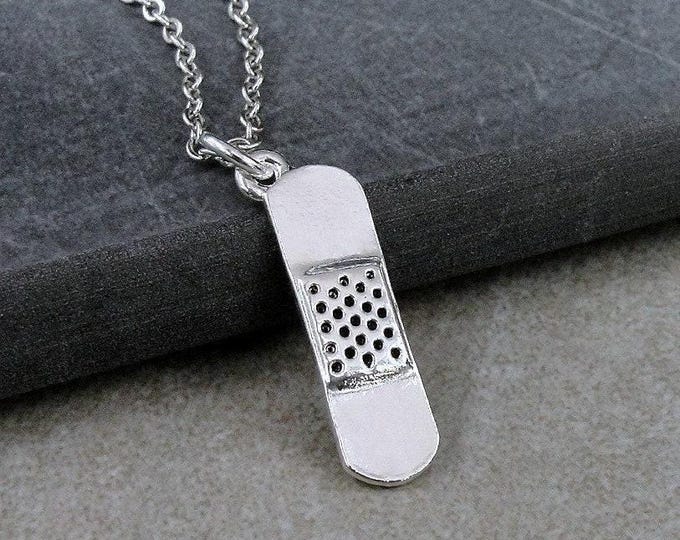 Bandage Necklace, Silver Plated Bandage Charm Necklace, Doctor Nurse Necklace, Pediatrician Necklace, Pediatrician Gift, Medical Jewelry