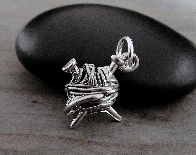 Yarn and Knitting Needles Charm, Ball of Yarn Charm for Necklace or Bracelet, Yarn Ball Charm Necklace, Knitting Charm, Knitting Gift