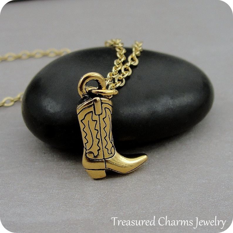 Cowboy Boot Necklace Gold Cowboy Boots Charm Necklace Etsy