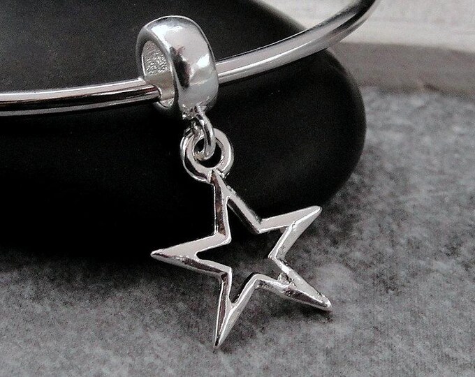 Star Outline European Charm, Silver Star Shaped Dangle Charm, Superstar Charm, Celestial Charm, Astronomy Charm, Silver Star Pendant