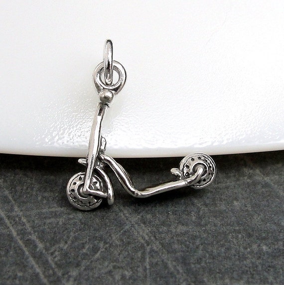 Motorized Scooter Moped Charm Sterling Silver Antiqued Finish Motorized Scooter Moped Charm Sterling Silver Antiqued Finish