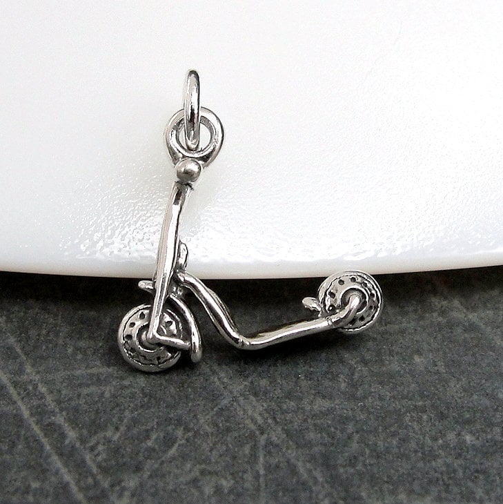 Push Kick Scooter Charm Sterling Silver Antiqued Finish Push Kick Scooter Charm Sterling Silver Antiqued Finish
