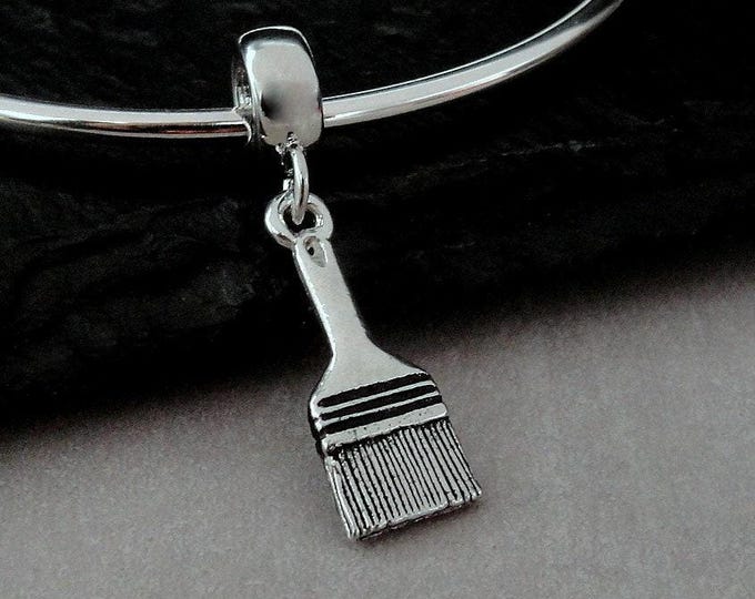 Paintbrush European Charm, Silver Paintbrush Dangle Charm, Painter Charm, Silver Paint Brush Charm, Paintbrush Large Hole Bead