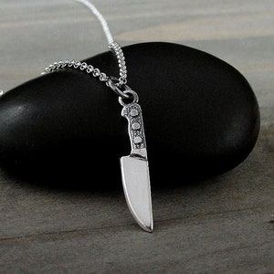 Chef Knife Necklace, 925 Sterling Silver Butcher Knife Charm on a Silver Cable Chain, 925 Knife Charm, Chef Necklace, Culinary School Gift