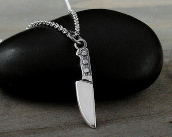 Chef Knife Necklace, 925 Sterling Silver Butcher Knife Charm on a Silver Cable Chain, 925 Knife Charm, Chef Necklace, Culinary School Gift