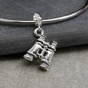 Binoculars European Charm, Silver Binoculars Dangle Charm, Binoculars Charm with Bail, Detective Spy Charm, Snake Bracelet Charm