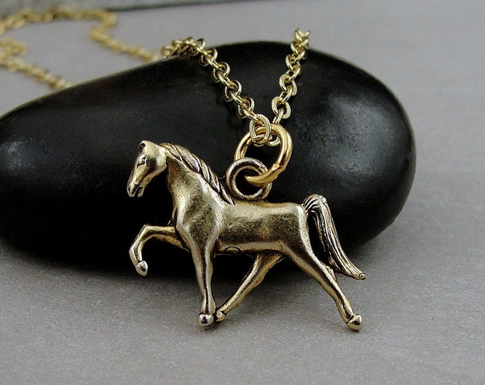 Gold Horse Necklace, Gold Tennessee Walking Horse Necklace, Gold Horse Charm, Gold Pony Necklace, Trotting Horse Charm, Gold Horse Jewelry