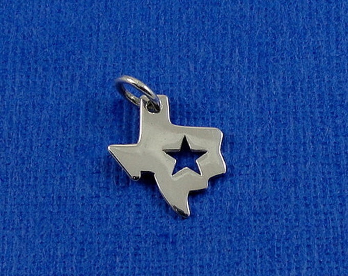 CLOSEOUT - State of Texas with Star Charm - Sterling Silver Texas Charm for Necklace or Bracelet