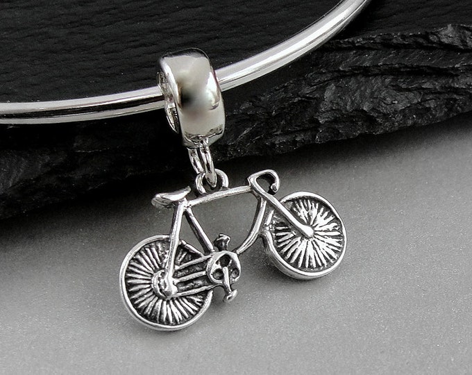 Bicycle European Charm, 925 Sterling Silver Bicycle Dangle Charm, Bike Charm with Bail, Cyclist Charm, Bicycle Gift, Bicycle Jewelry