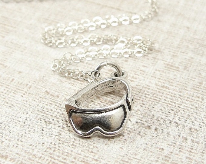 Ski Goggles Necklace, Sterling Silver Ski Goggles Charm on a Silver Cable Chain