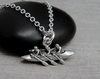 Collar de bote de remos, collar con dije de bote de remos 3D bañado en plata, collar de remo, collar de canoa, collar con dije de remero, regalo de remo