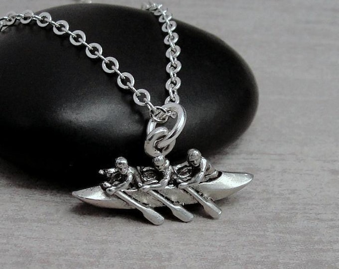 Rowboat Necklace, Silver Plated 3D Row Boat Charm Necklace, Rowing Necklace, Canoe Necklace, Rower Charm Necklace, Rowing Gift
