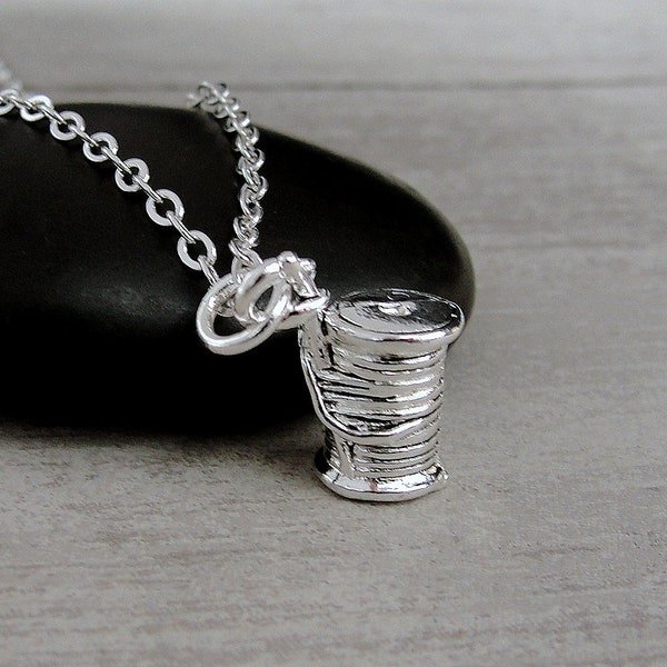 Sewing Necklace, Silver Plated Spool of Thread Charm Necklace, Spool of Thread Charm, Sewing Charm, Sewing Gift, Sewing Jewelry
