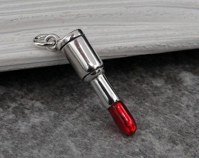 Red Lipstick Charm, Sterling Silver 3D Lipstick Charm for Necklace or Bracelet, Fashion Charm, Beauty Charm, Lipstick Pendant Jewelry