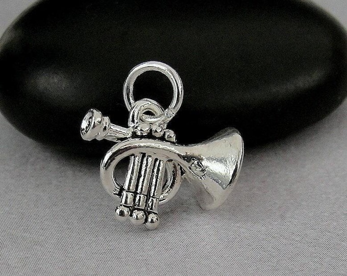 Trumpet Charm, Silver Trumpet Charm for Necklace or Bracelet, Musical Instrument Gift, Brass Instrument Charm, Trumpet Player Gift