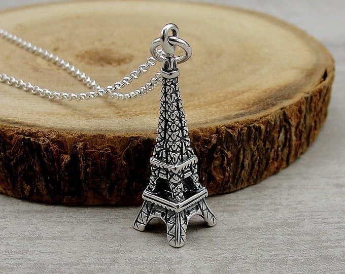 Eiffel Tower Necklace, 925 Sterling Silver 3D Eiffel Tower Charm Necklace, Paris Charm Necklace, France Necklace, Paris Themed Gift Jewelry