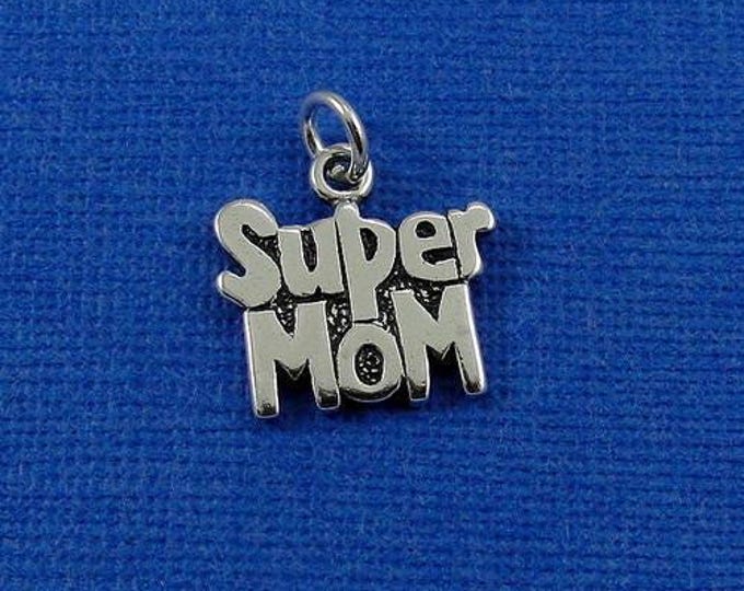 Super Mom Charm - Sterling Silver Super Mom Charm for Necklace or Bracelet