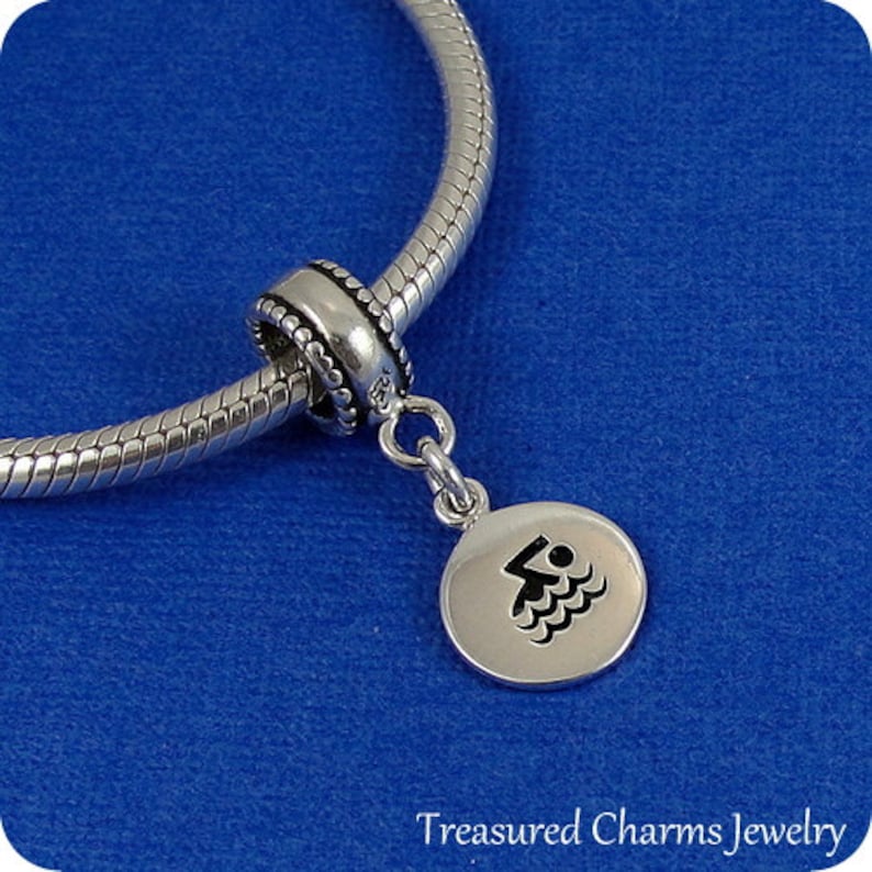 Swimming Symbol European Dangle Bead Charm Sterling Silver Swimmer Disc Charm for European Bracelet