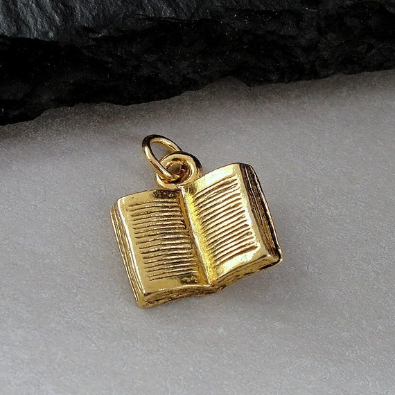 Open Book Charm, Gold Book Charm for Necklace or Bracelet, Librarian Charm,  Gift for Teacher, Love to Read, Book Club Gift, Reading Jewelry 