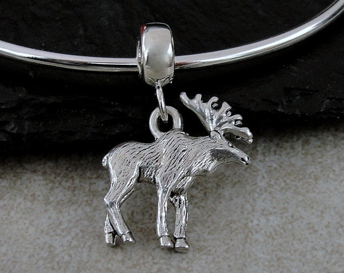 Moose European Dangle Bead Charm - Silver Moose Charm for European Bracelet - Elk Charm - Moose Pendant - Moose Jewelry - Moose Gift