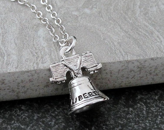 Silver Liberty Bell Necklace, 3D Liberty Bell Charm, Patriotic Necklace, Independence Bell Necklace, Philadelphia Jewelry,