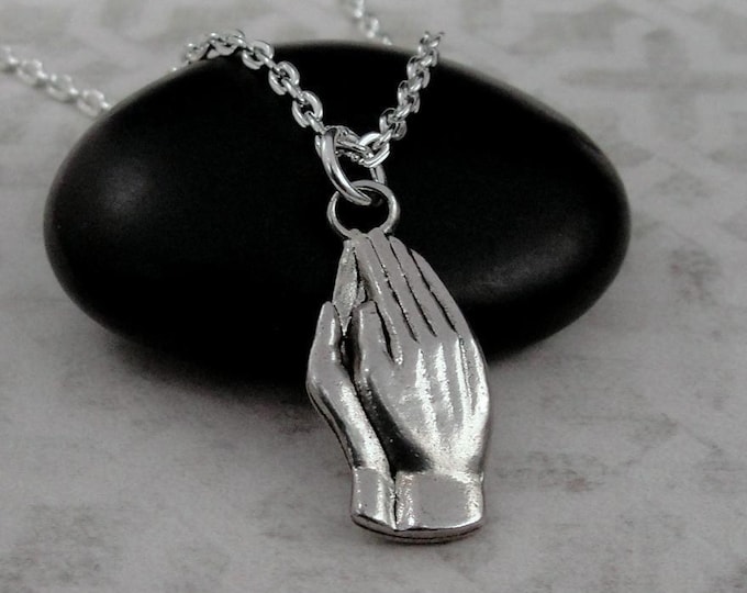Silver Praying Hands Necklace, Prayer Necklace, Prayer Symbol Charm, Religious Necklace, Faith Necklace, Christian Necklace, Praying Charm