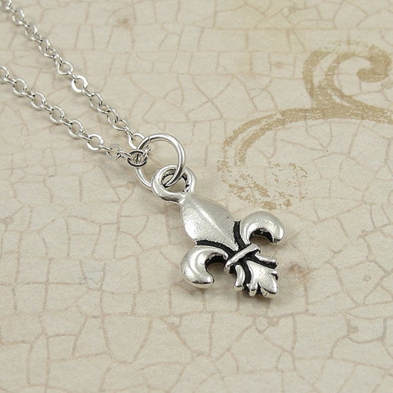 Fleur De Lys Necklace Silver Fleur De Lis Charm on a Silver Cable