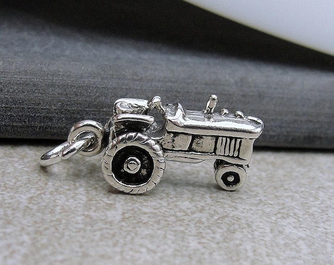Farm Tractor Charm, 925 Sterling Silver 3D Tractor Necklace Charm, Farmer Charm, Farming Charm, Farm Equipment Charm, Farmer Gift Jewelry