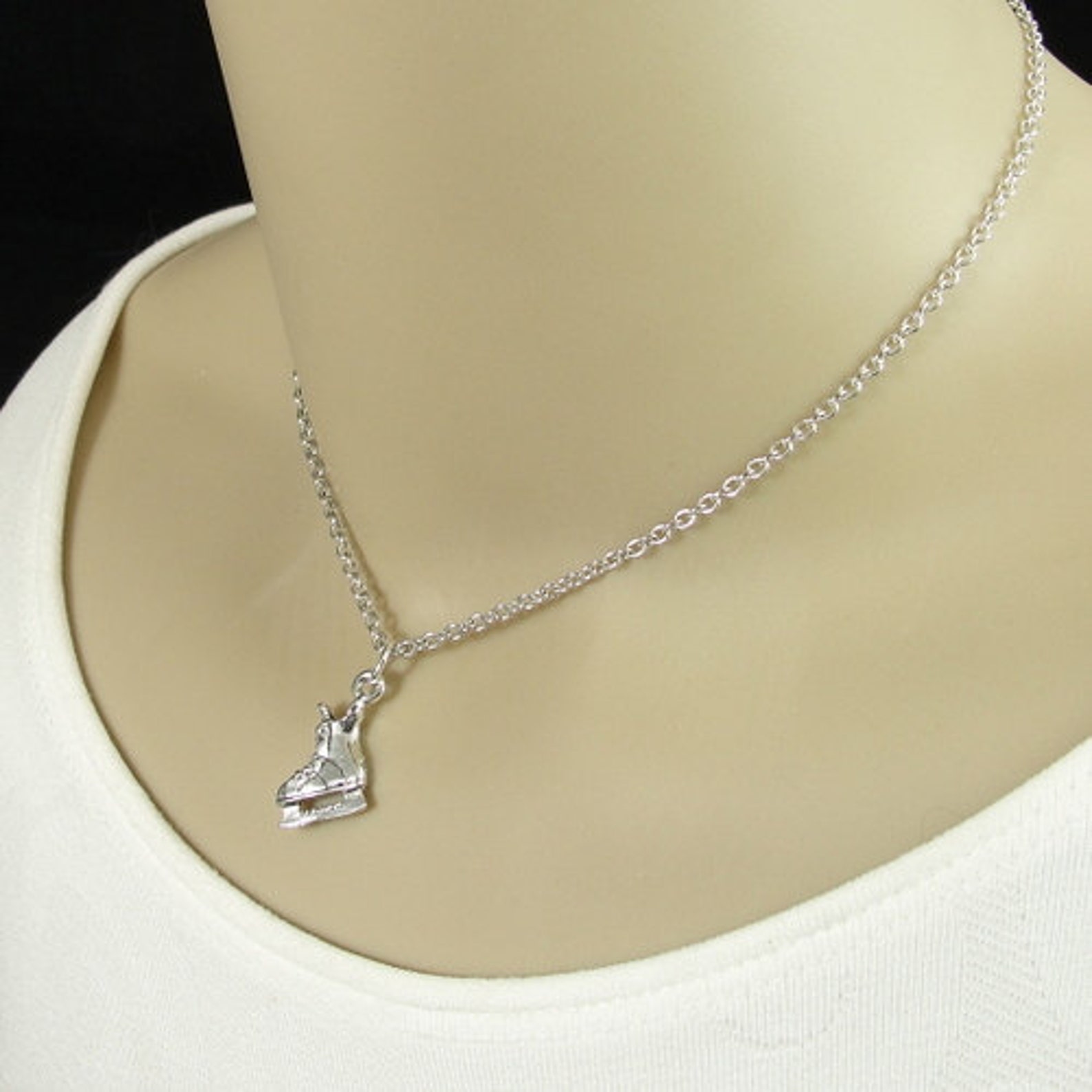 Ice Skate Necklace Silver Plated Ice Skate Necklace on a Etsy