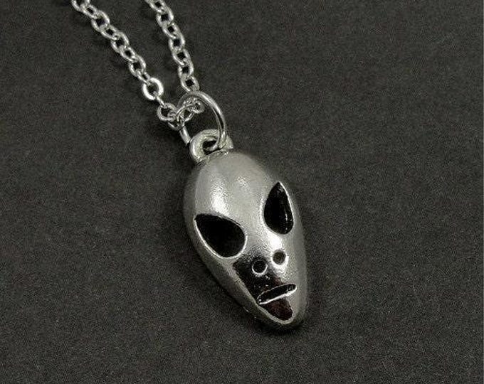 Alien Necklace, Silver Alien Charm on a Silver Cable Chain